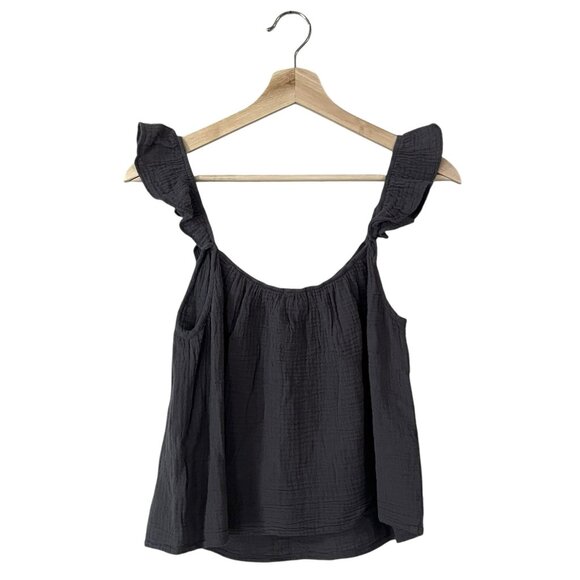 MONROW Ruffle Tank Top Sizes Small Medium Puckered Crinkle Gauze Charcoal HT1041 - Picture 4 of 9